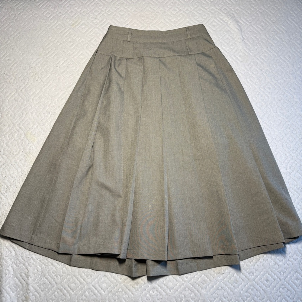 Tan Pleated A-Line Midi Skirt for Work